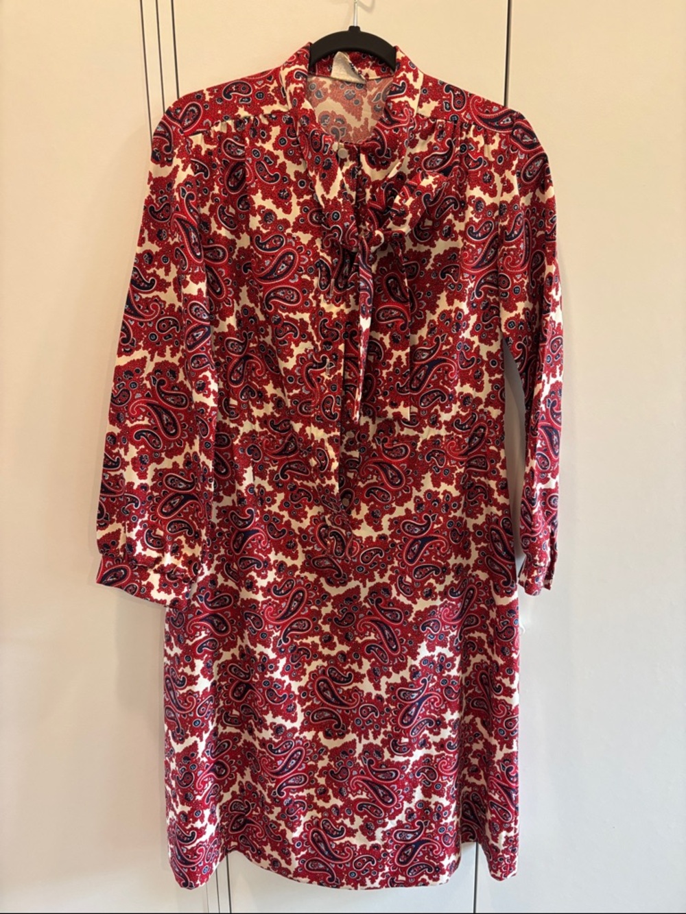 Vintage Women’s Red Paisley Tie-Neck Dress